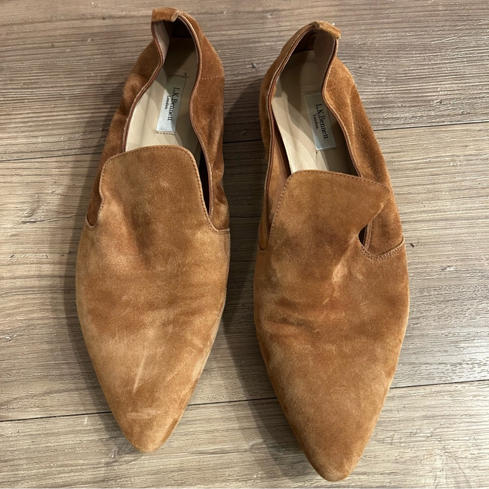 Loeffler Randall Suede Pointed Toe Flats in Cognac